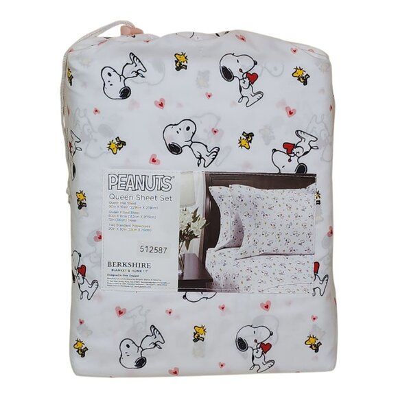 Peanuts Snoopy Woodstock Queen Sheet Set Berkshire Hearts Valentines Anniversary - Picture 6 of 8